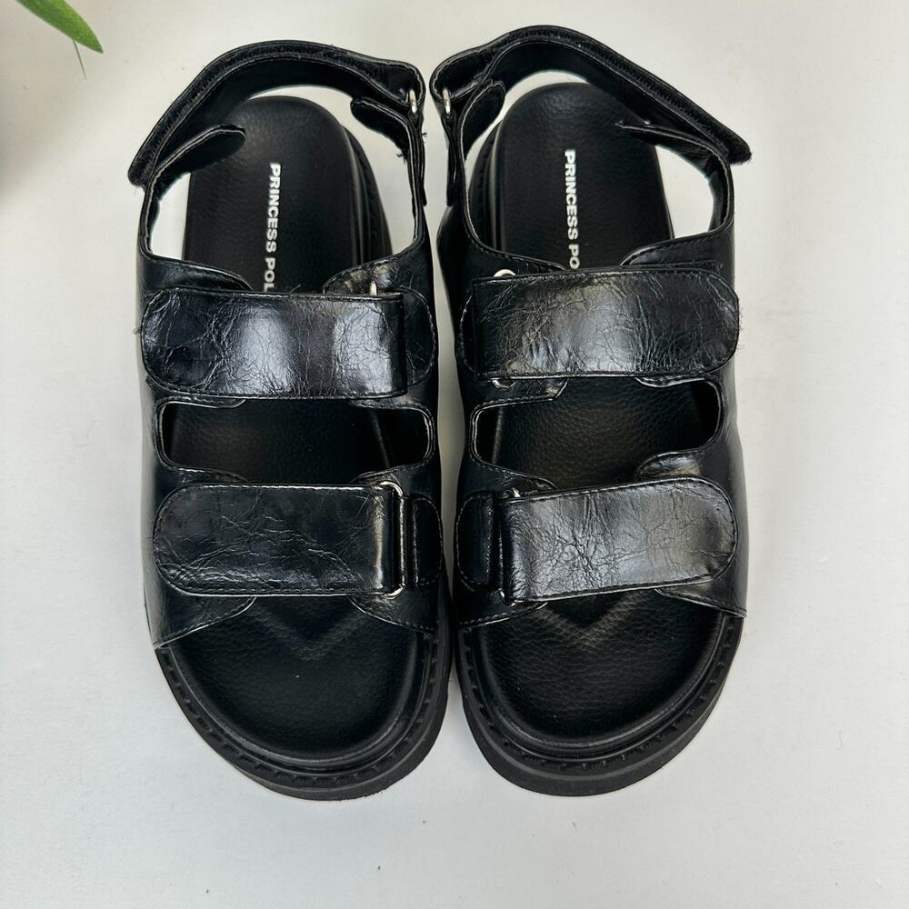 Princess Polly Rue Chunky Sandals Black Vegan Faux Leather Slingback Shoe Size 6 - Picture 3 of 9
